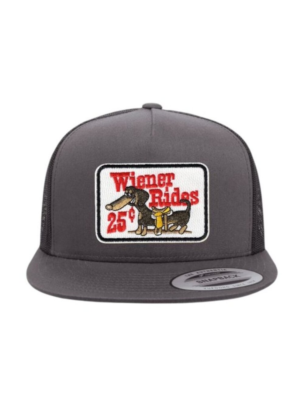 Wiener Rides YP Flat Bill Trucker Hat Mesh Back Snapback Charcoal/black